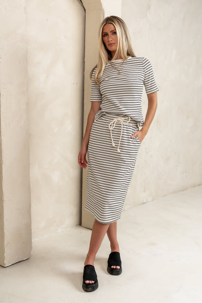 Niya Striped Midi Skirt in Black - FINAL SALE