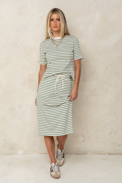 Niya Striped Midi Skirt in Green - FINAL SALE