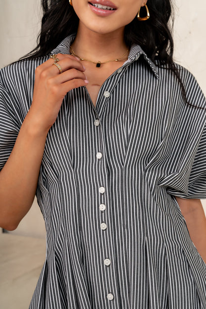 Erica Button Front Mini Dress in Grey - FINAL SALE