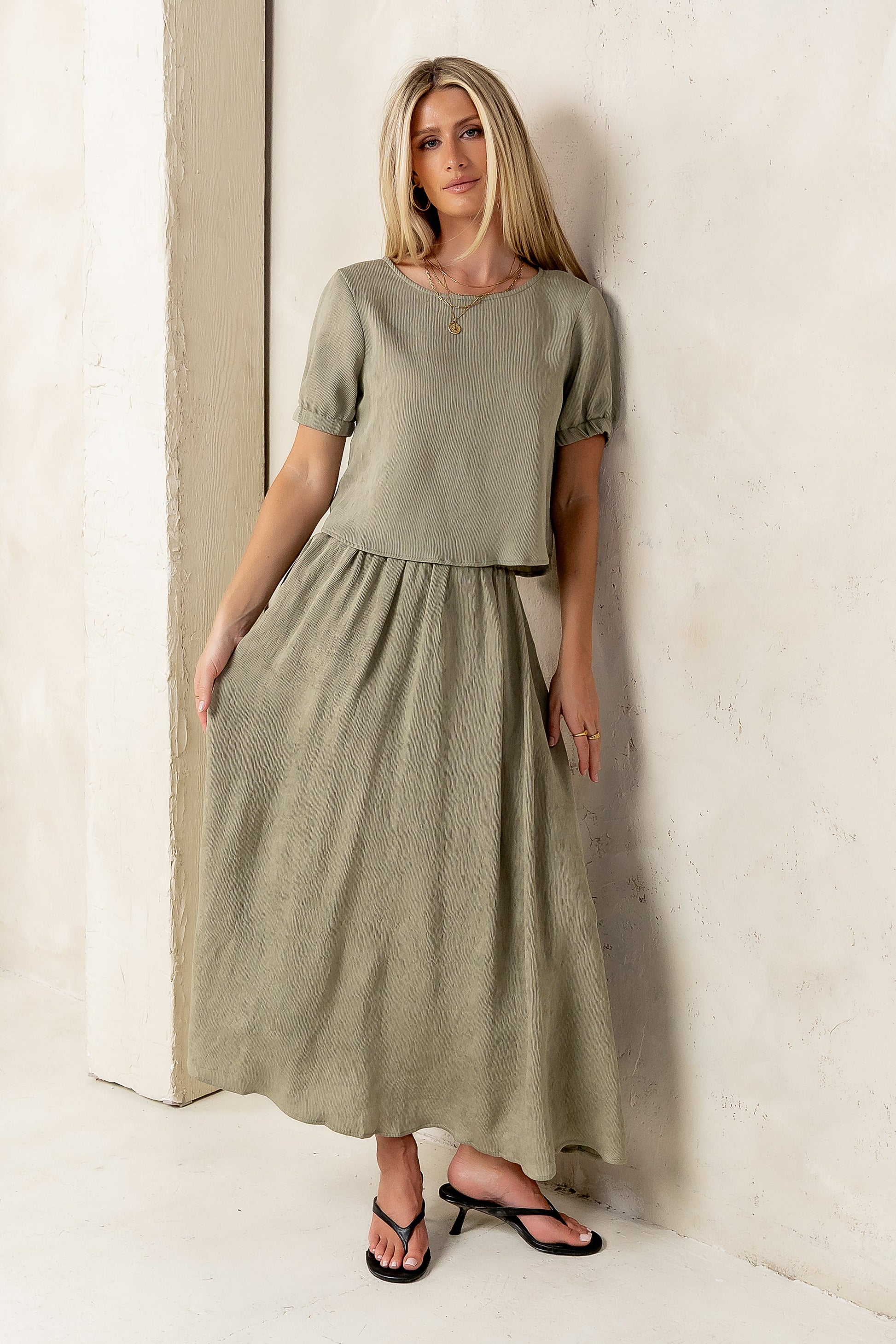 Elani Maxi Skirt in Olive - FINAL SALE