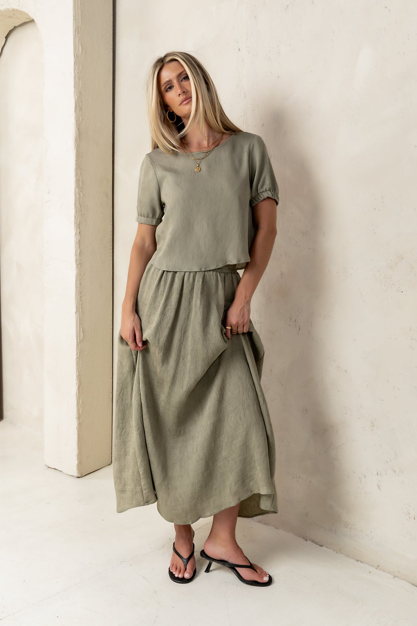 Elani Maxi Skirt in Olive - FINAL SALE