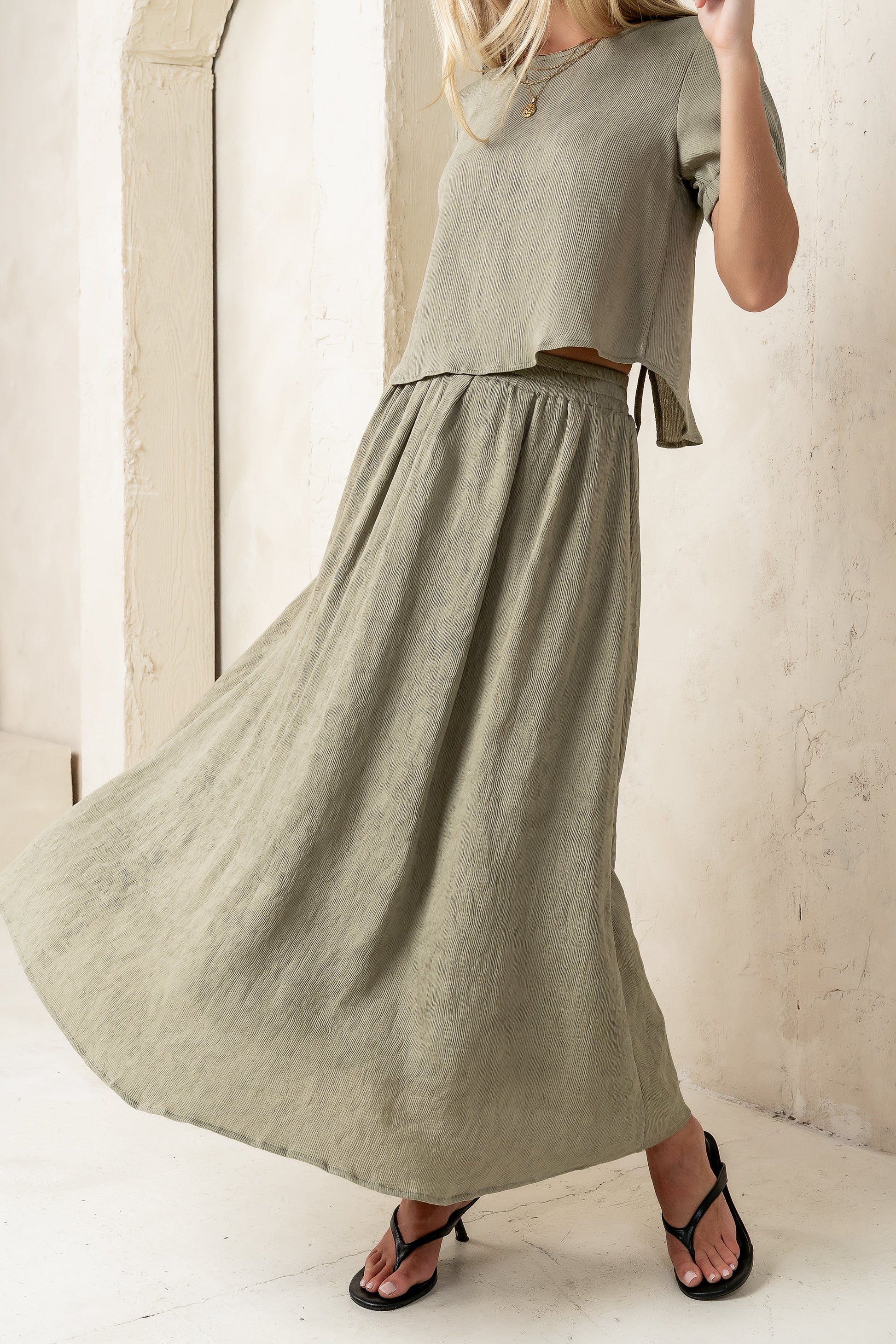 Elani Maxi Skirt in Olive - FINAL SALE