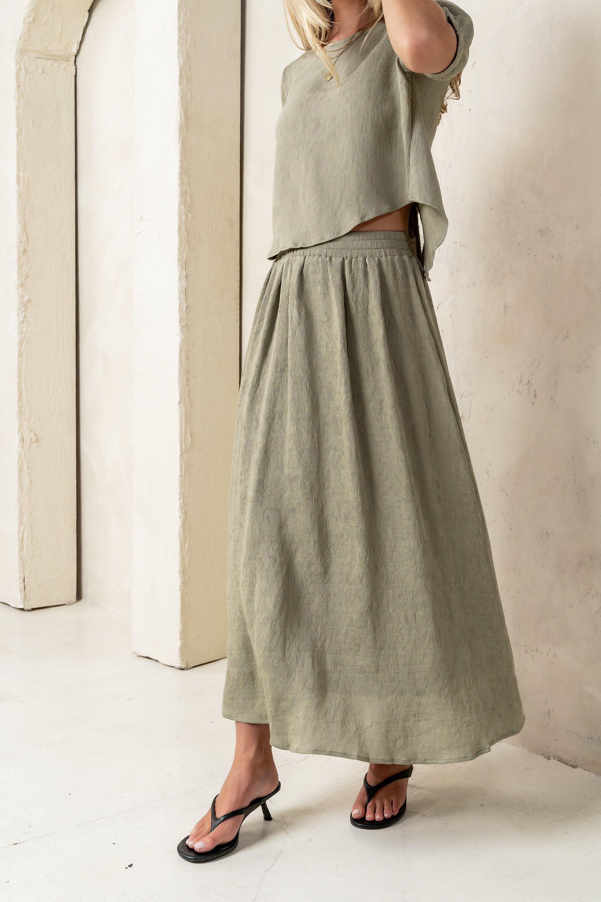 Elani Maxi Skirt in Olive - FINAL SALE