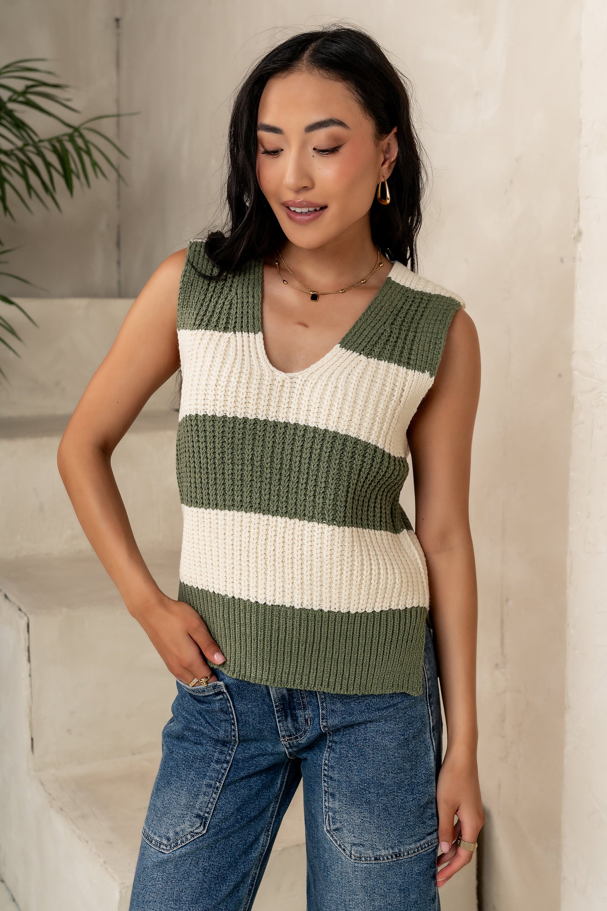 Yasmin Striped Sweater in Olive - FINAL SALE