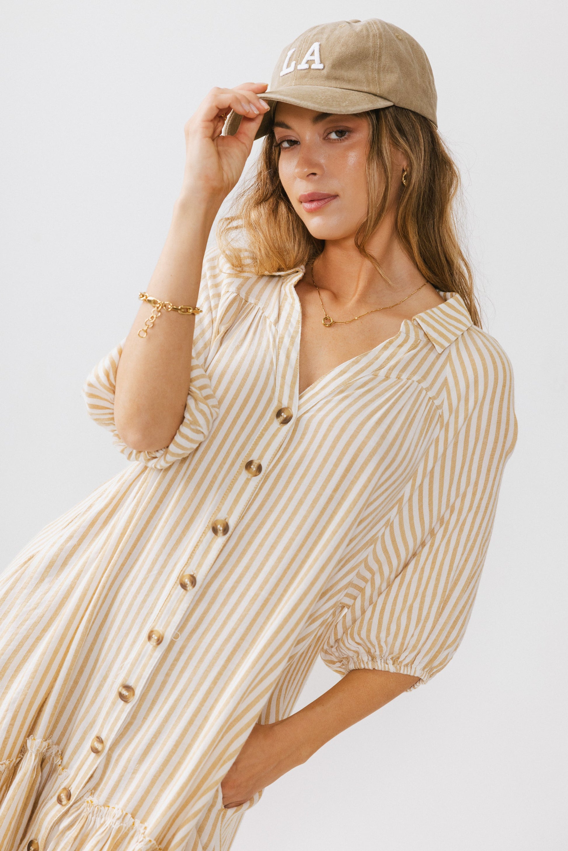 Theo Striped Midi Dress in Mustard - FINAL SALE