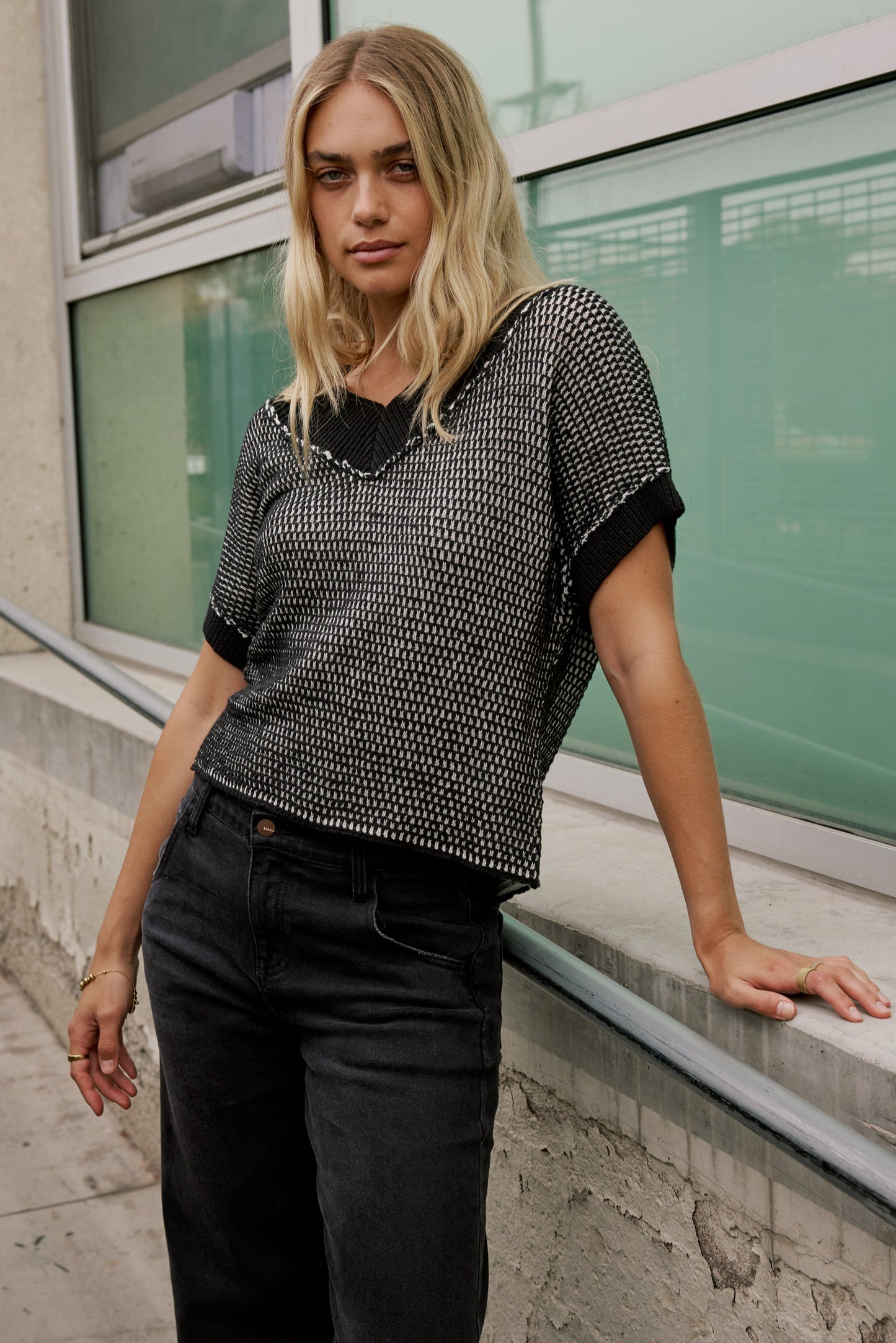 Saige Contrast Sweater in Black - FINAL SALE