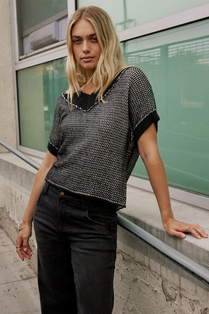 Saige Contrast Sweater in Black - FINAL SALE