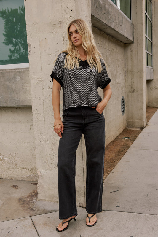 Saige Contrast Sweater in Black - FINAL SALE