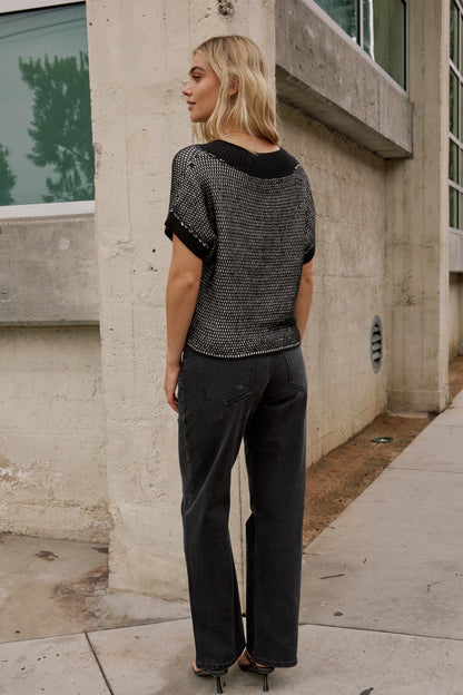 Saige Contrast Sweater in Black - FINAL SALE