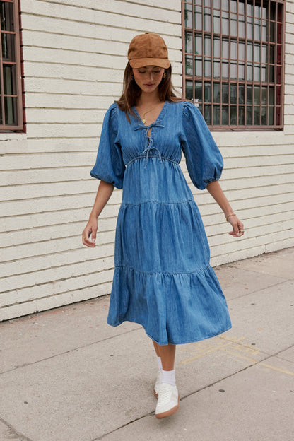Nadia Midi Dress in Light Wash - FINAL SALE