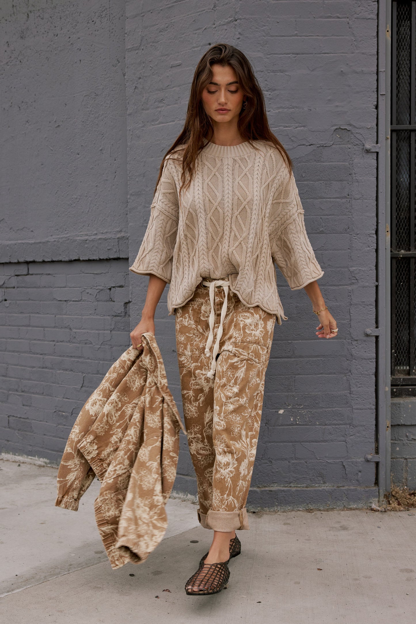 Kellie Floral Barrel Jeans in Camel - FINAL SALE