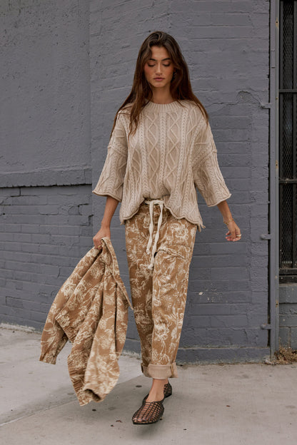 Kellie Floral Barrel Jeans in Camel - FINAL SALE
