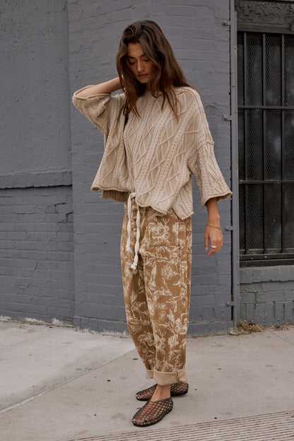Kellie Floral Barrel Jeans in Camel - FINAL SALE