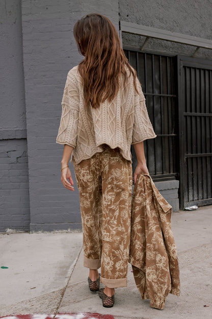 Kellie Floral Barrel Jeans in Camel - FINAL SALE