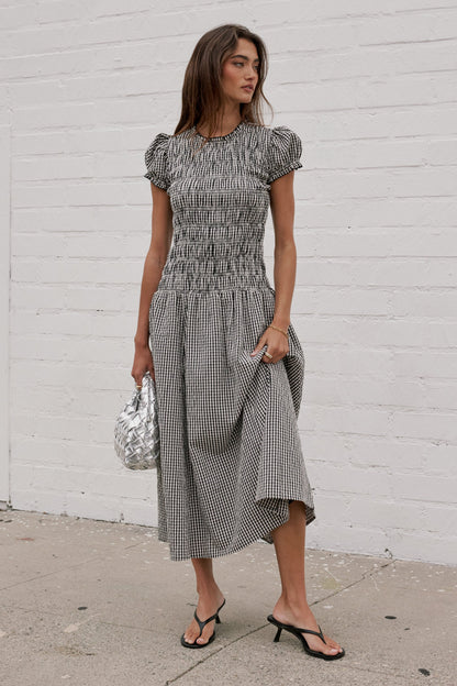 Opal Gingham Maxi Dress in Black