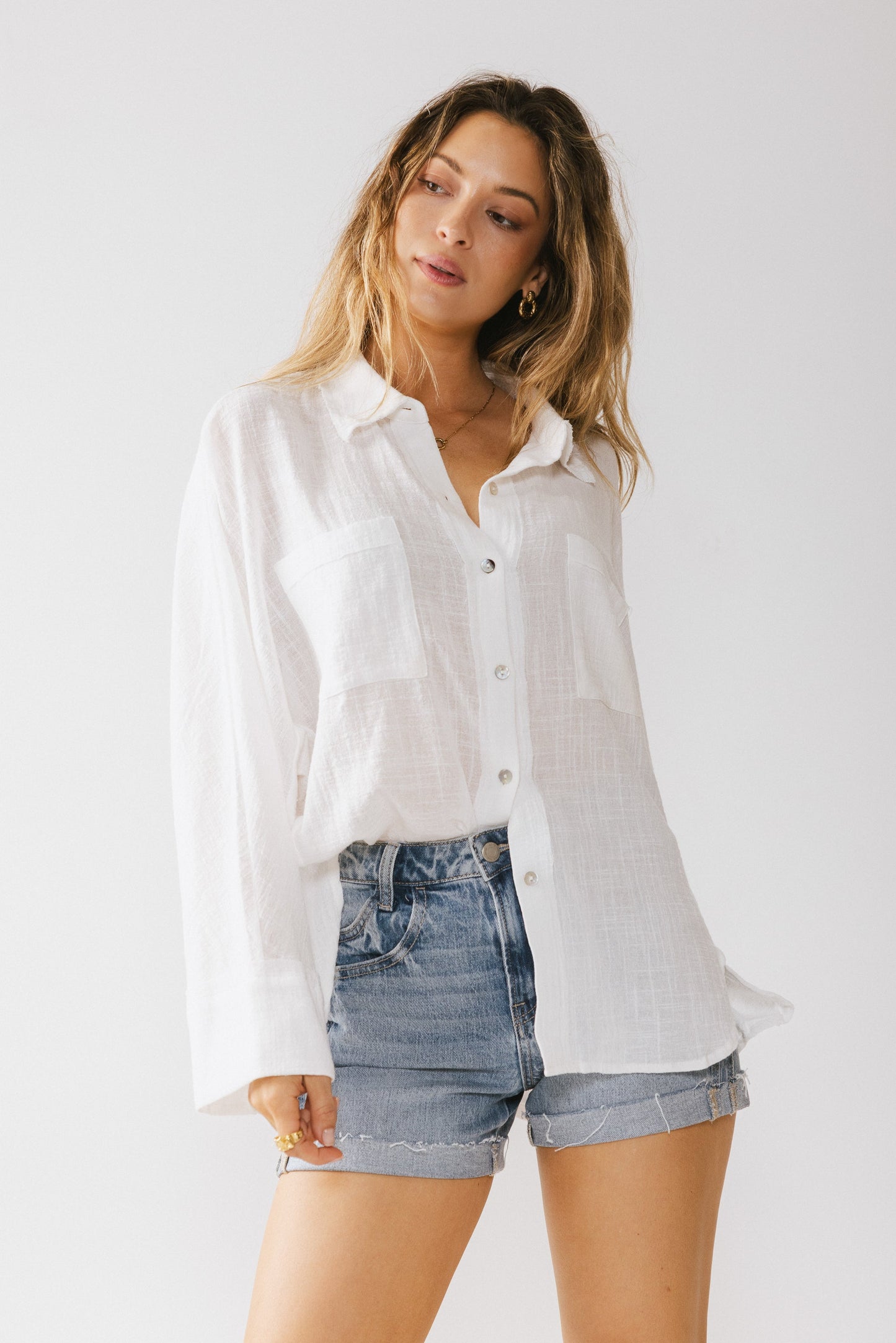 Lucie Linen Button Up in White - FINAL SALE