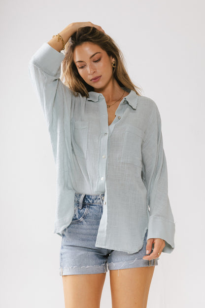Lucie Linen Button Up in Blue - FINAL SALE