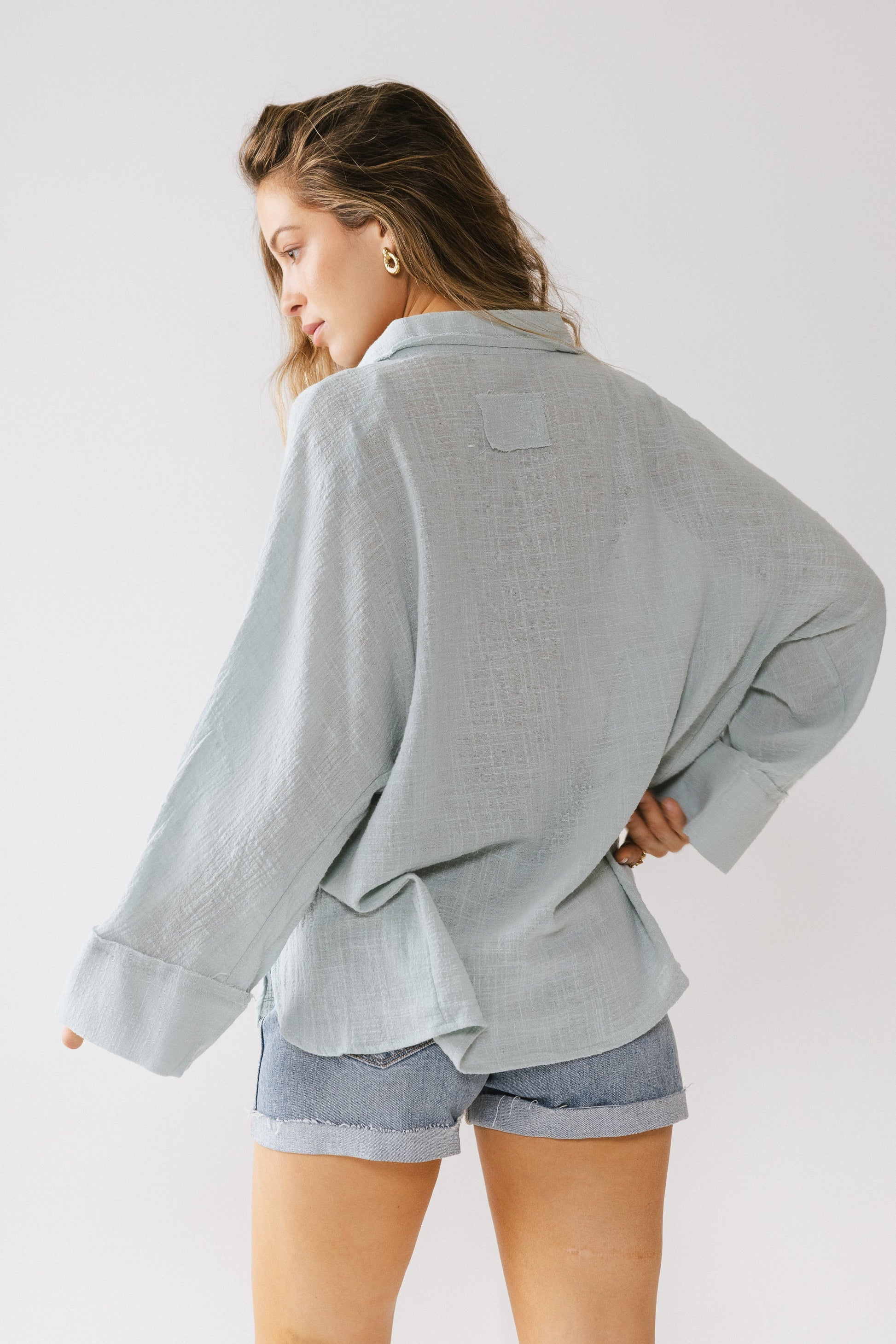 Lucie Linen Button Up in Blue - FINAL SALE
