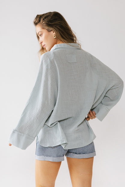 Lucie Linen Button Up in Blue - FINAL SALE