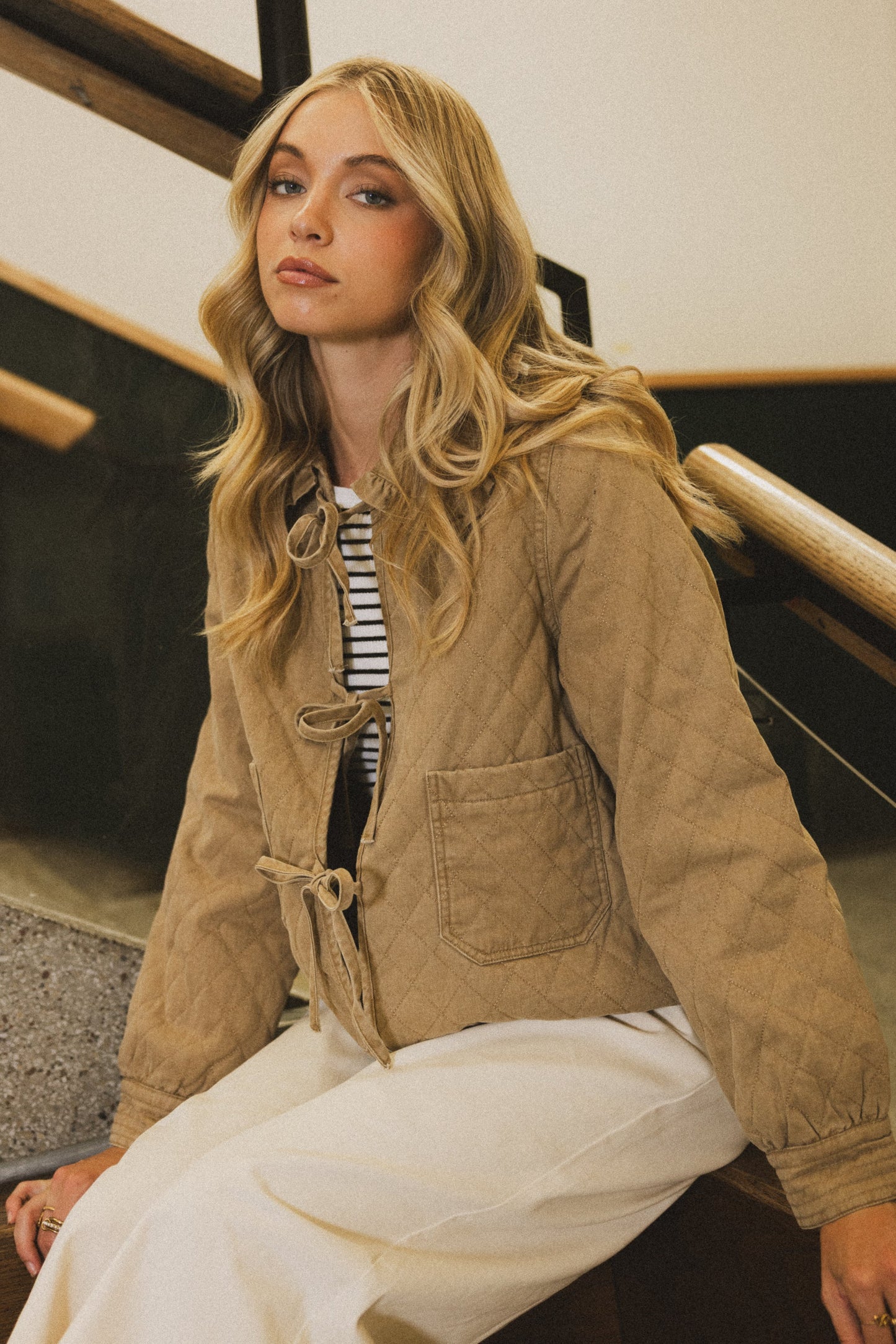Tammy Collared Jacket in Khaki - FINAL SALE