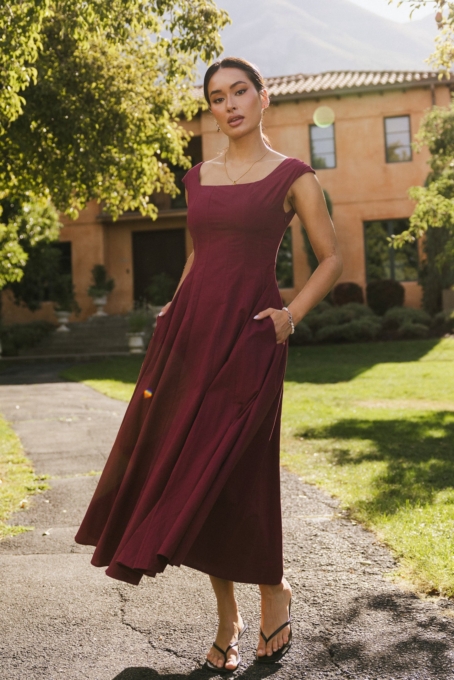 Colin Midi Dress in Burgundy - FINAL SALE