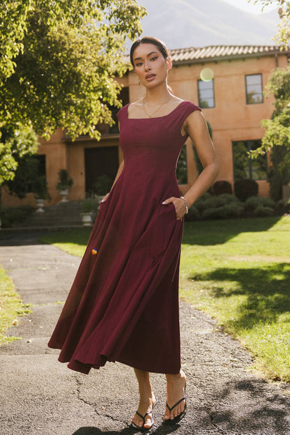 Colin Midi Dress in Burgundy - FINAL SALE