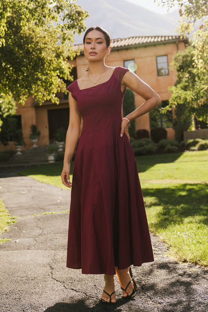 Colin Midi Dress in Burgundy - FINAL SALE