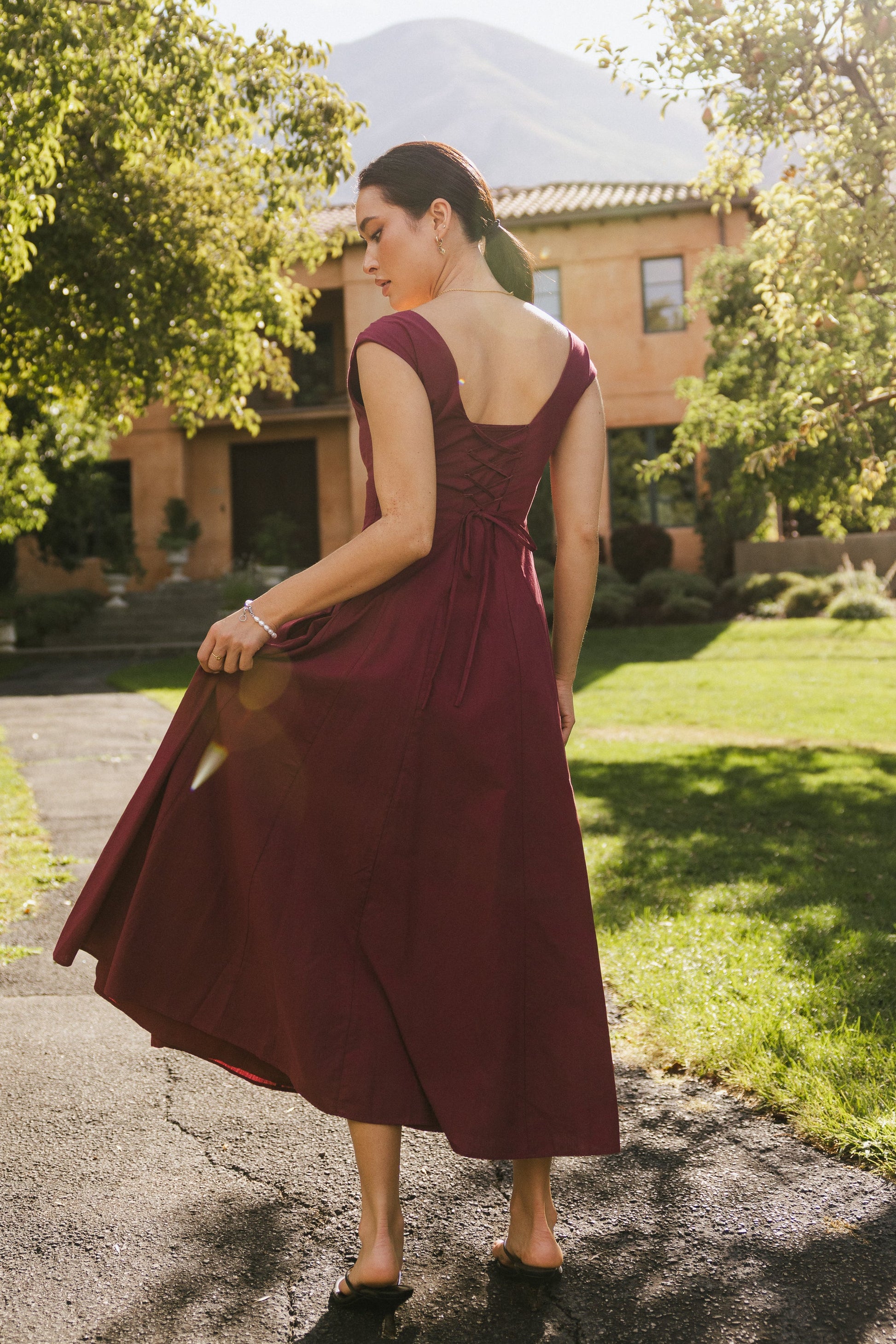 Colin Midi Dress in Burgundy - FINAL SALE