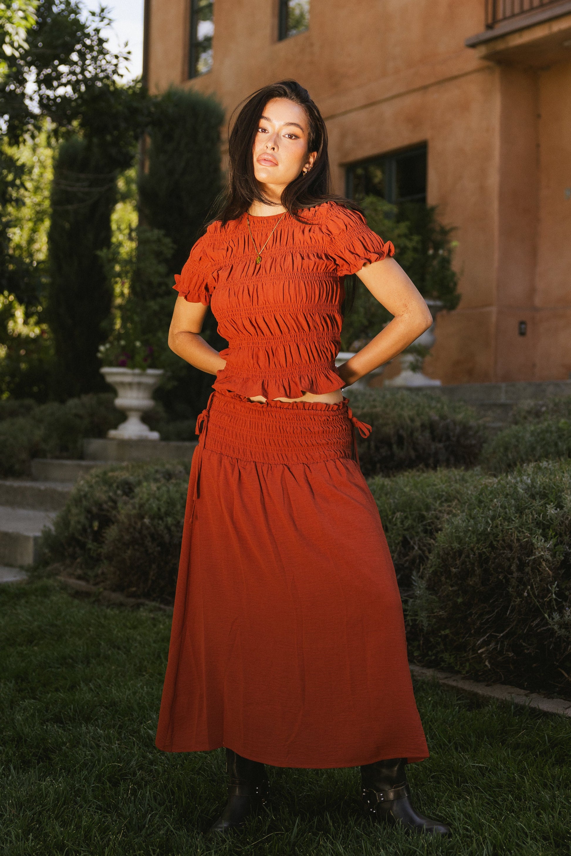 Micah Smocked Maxi Skirt in Rust - FINAL SALE