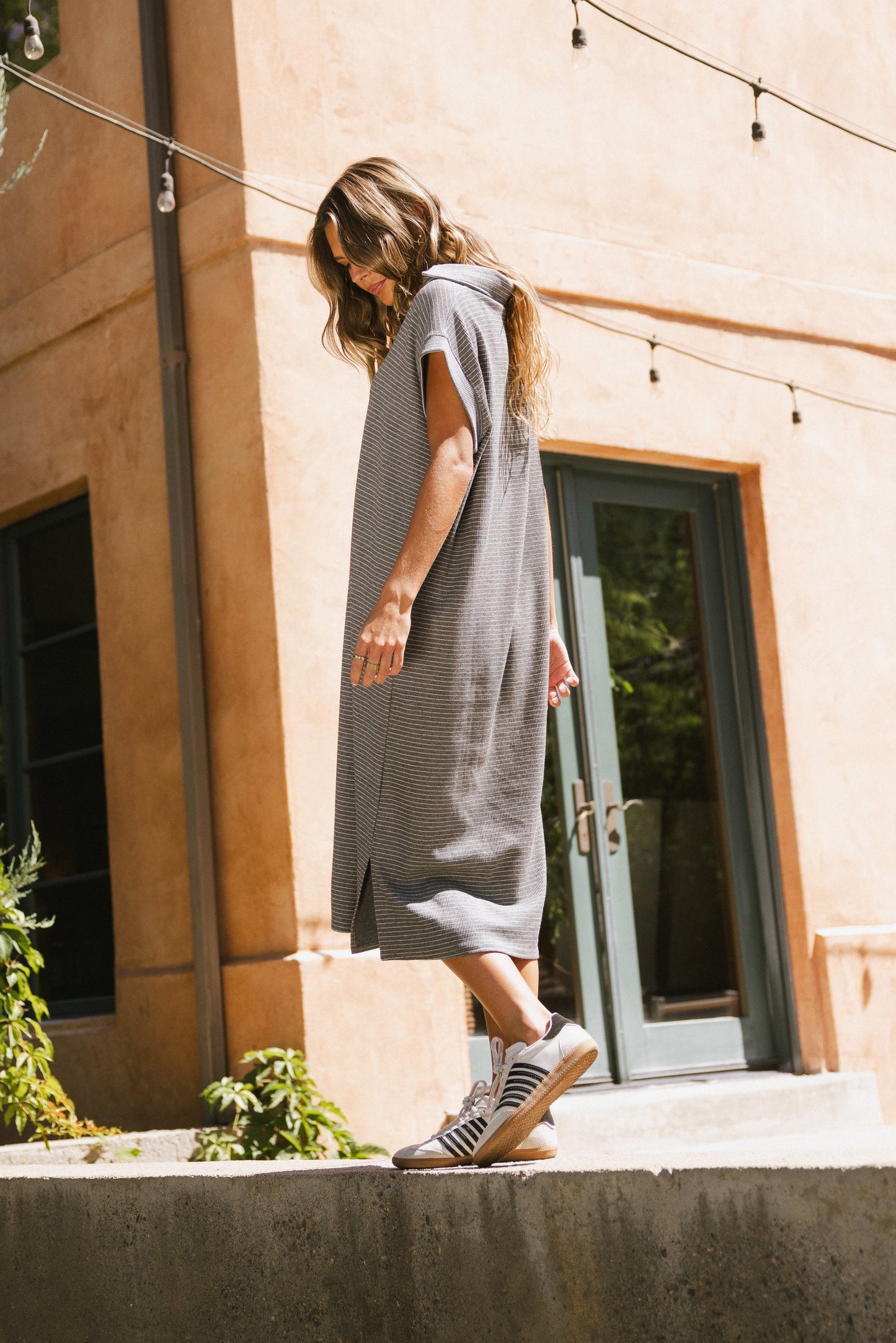 Elisa Striped Maxi Dress in Grey - FINAL SALE