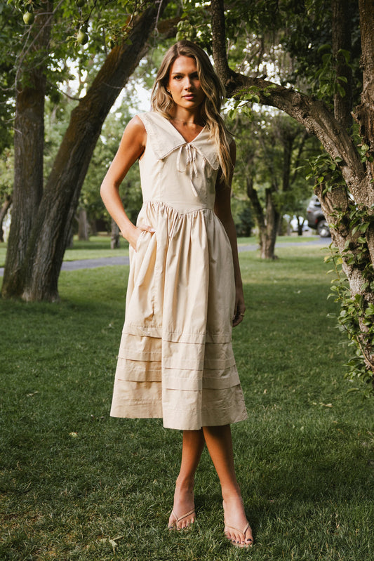 Louie Collared Midi Dress in Taupe - FINAL SALE