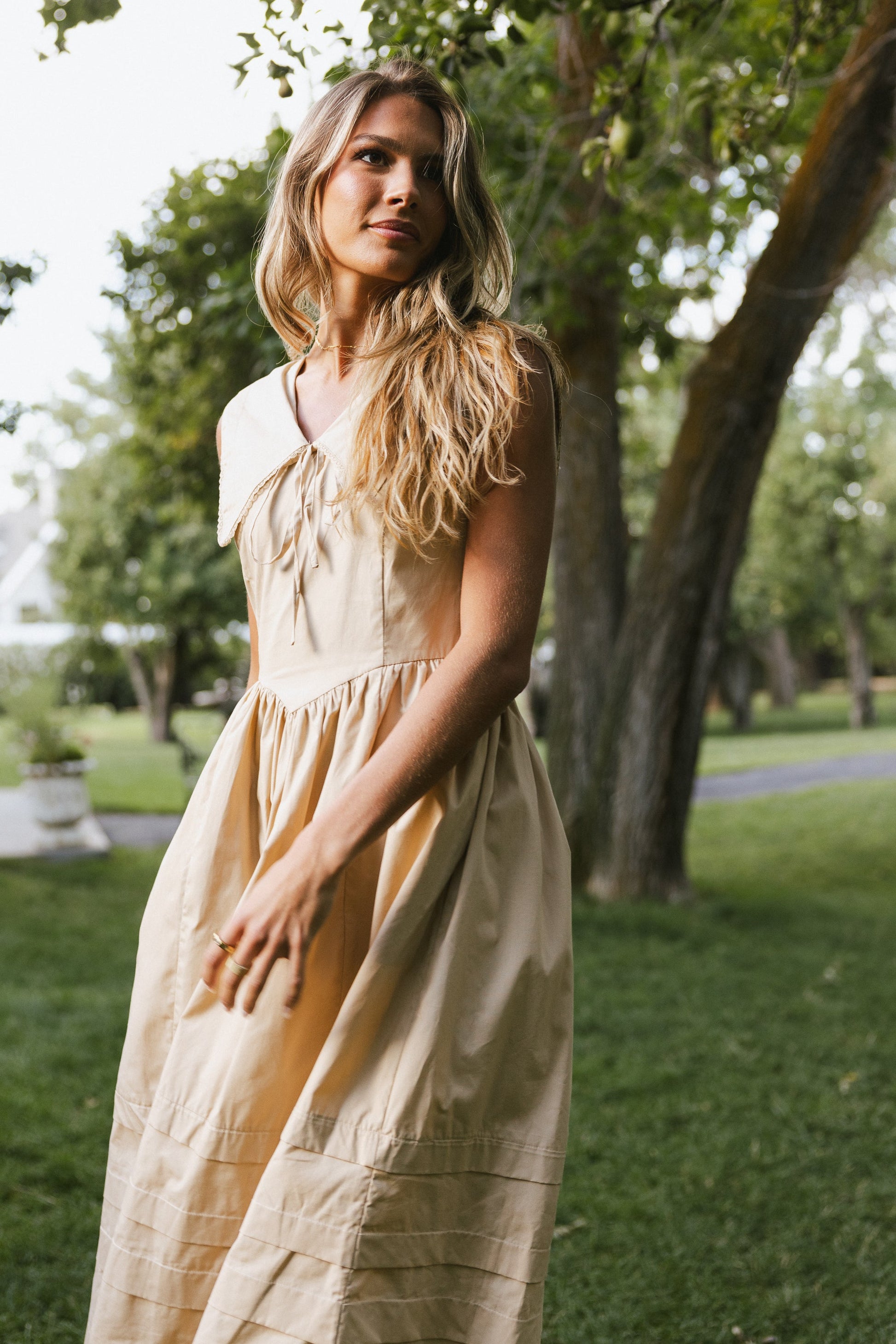 Louie Collared Midi Dress in Taupe - FINAL SALE