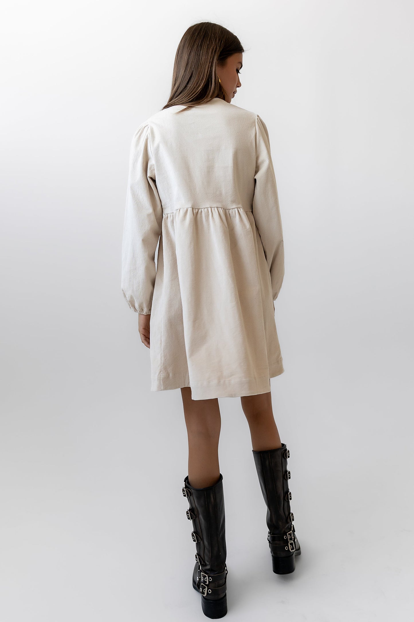 Tyler Peplum Mini Dress in Ivory Corduroy - FINAL SALE