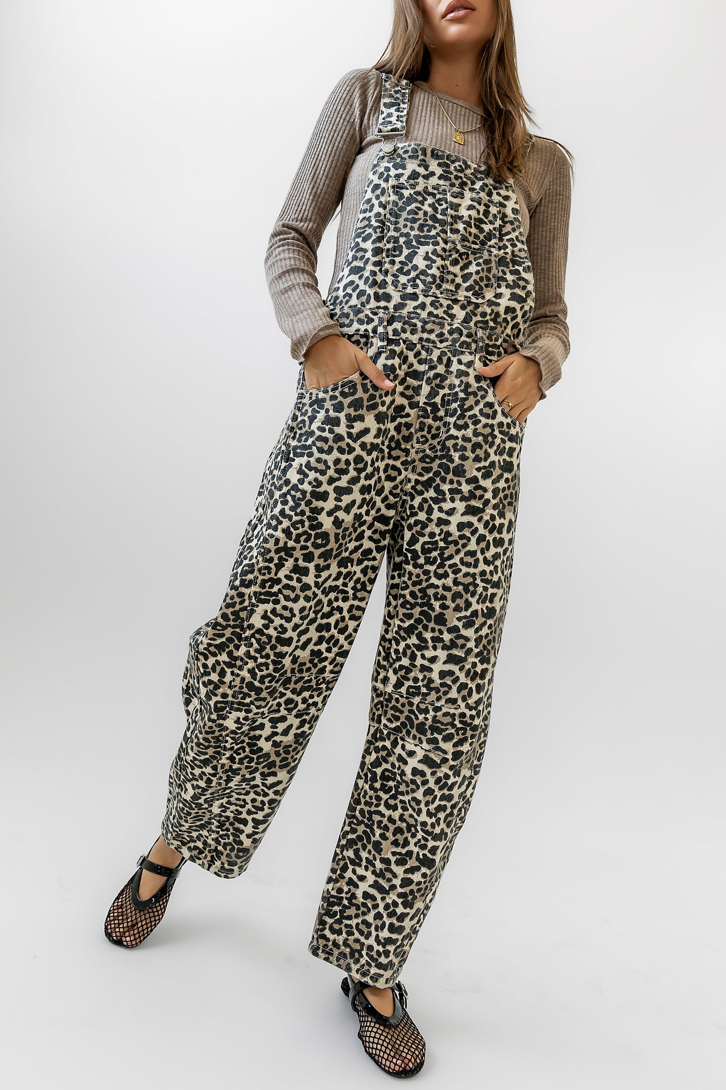 Tansy Denim Overalls in Leopard - FINAL SALE