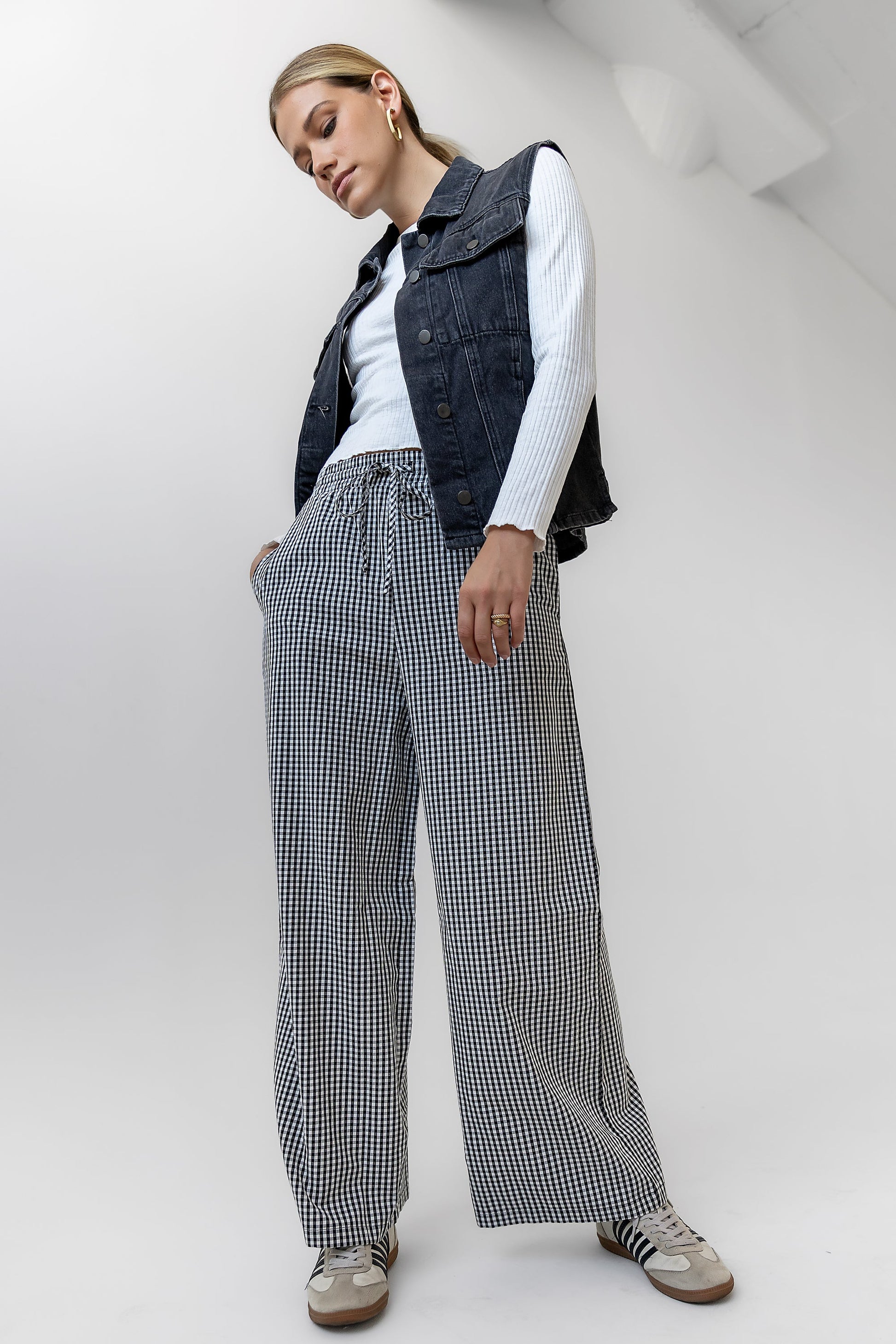 Ada Gingham Wide Leg Pants in Black - FINAL SALE