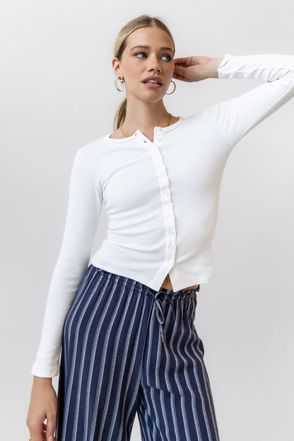 Mia Button Up Top in White - FINAL SALE