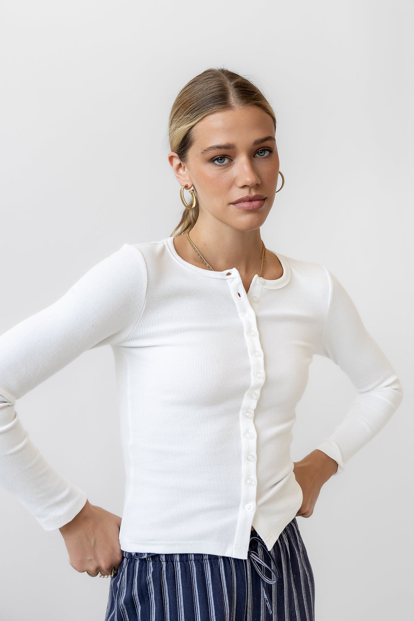 Mia Button Up Top in White - FINAL SALE