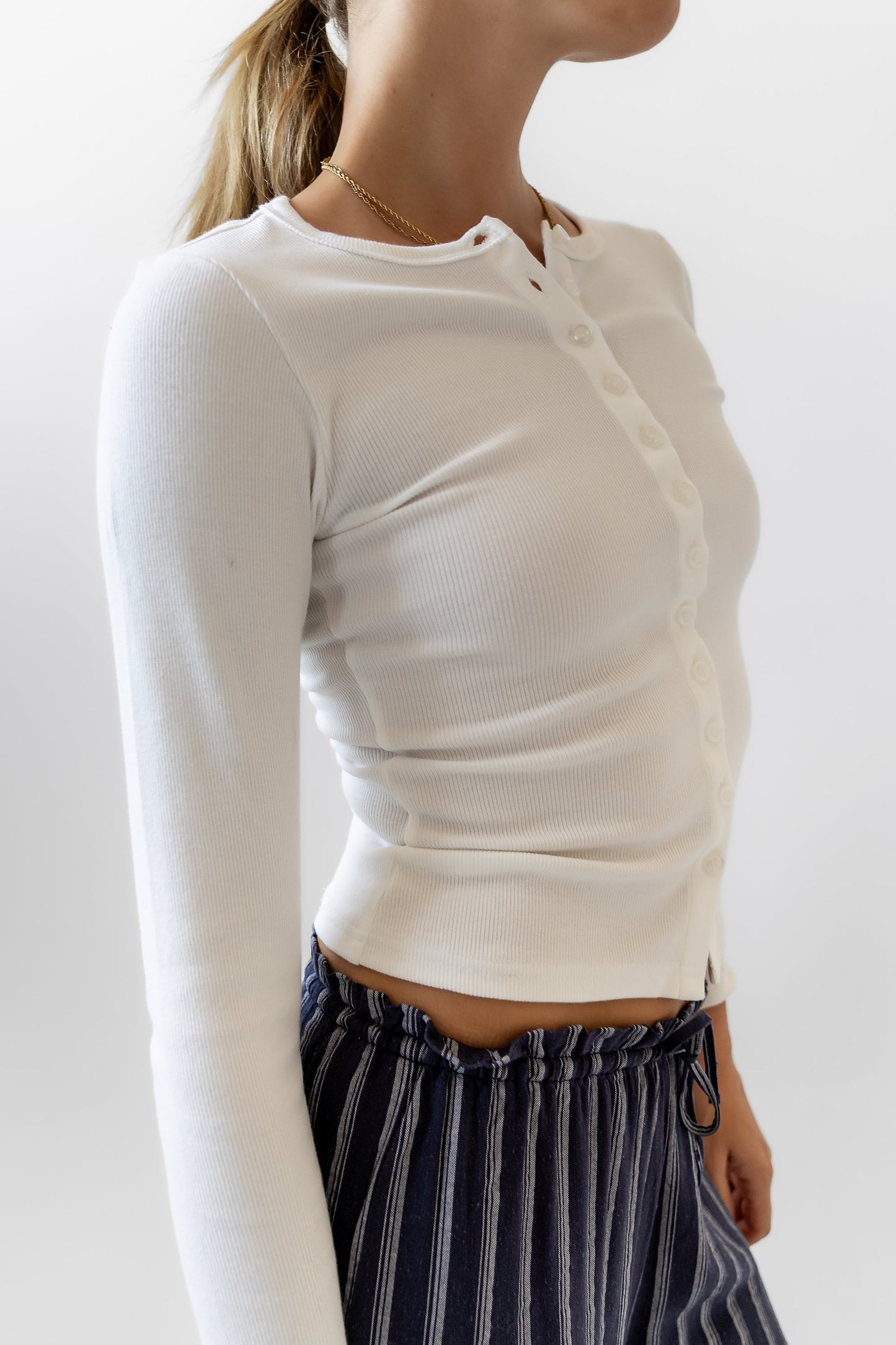 Mia Button Up Top in White - FINAL SALE