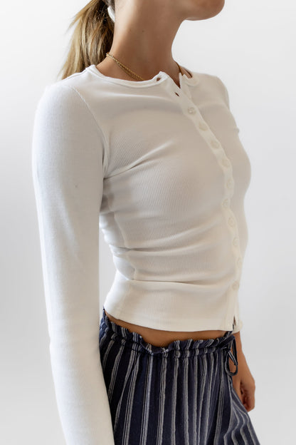 Mia Button Up Top in White - FINAL SALE