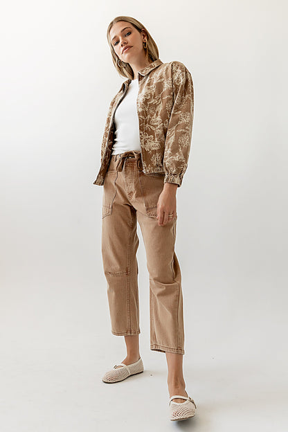 Kellie Floral Bomber Jacket in Camel - FINAL SALE