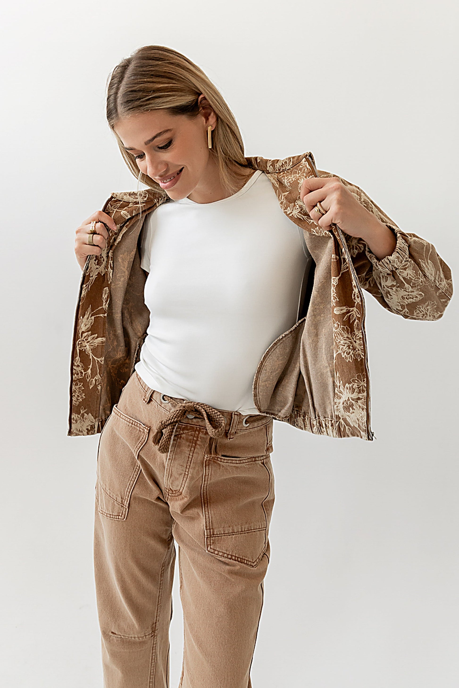 Kellie Floral Bomber Jacket in Camel - FINAL SALE