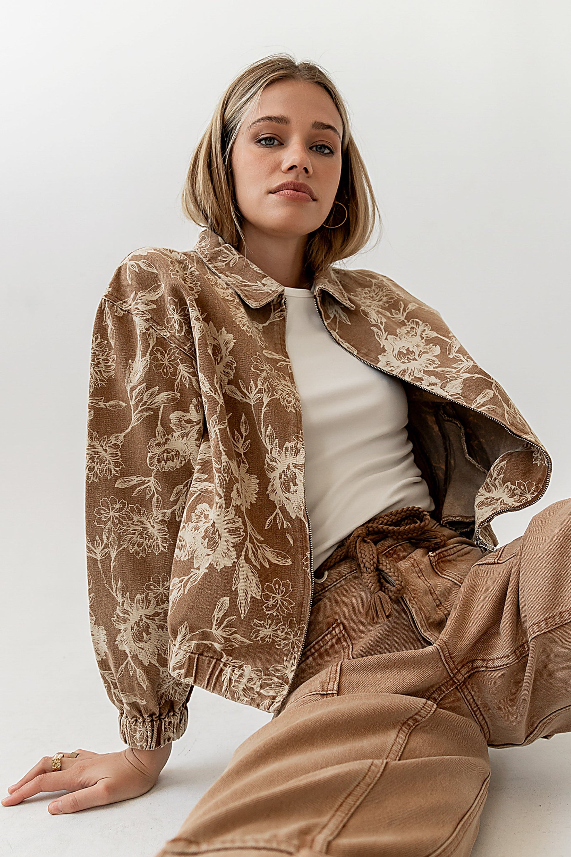 Kellie Floral Bomber Jacket in Camel - FINAL SALE