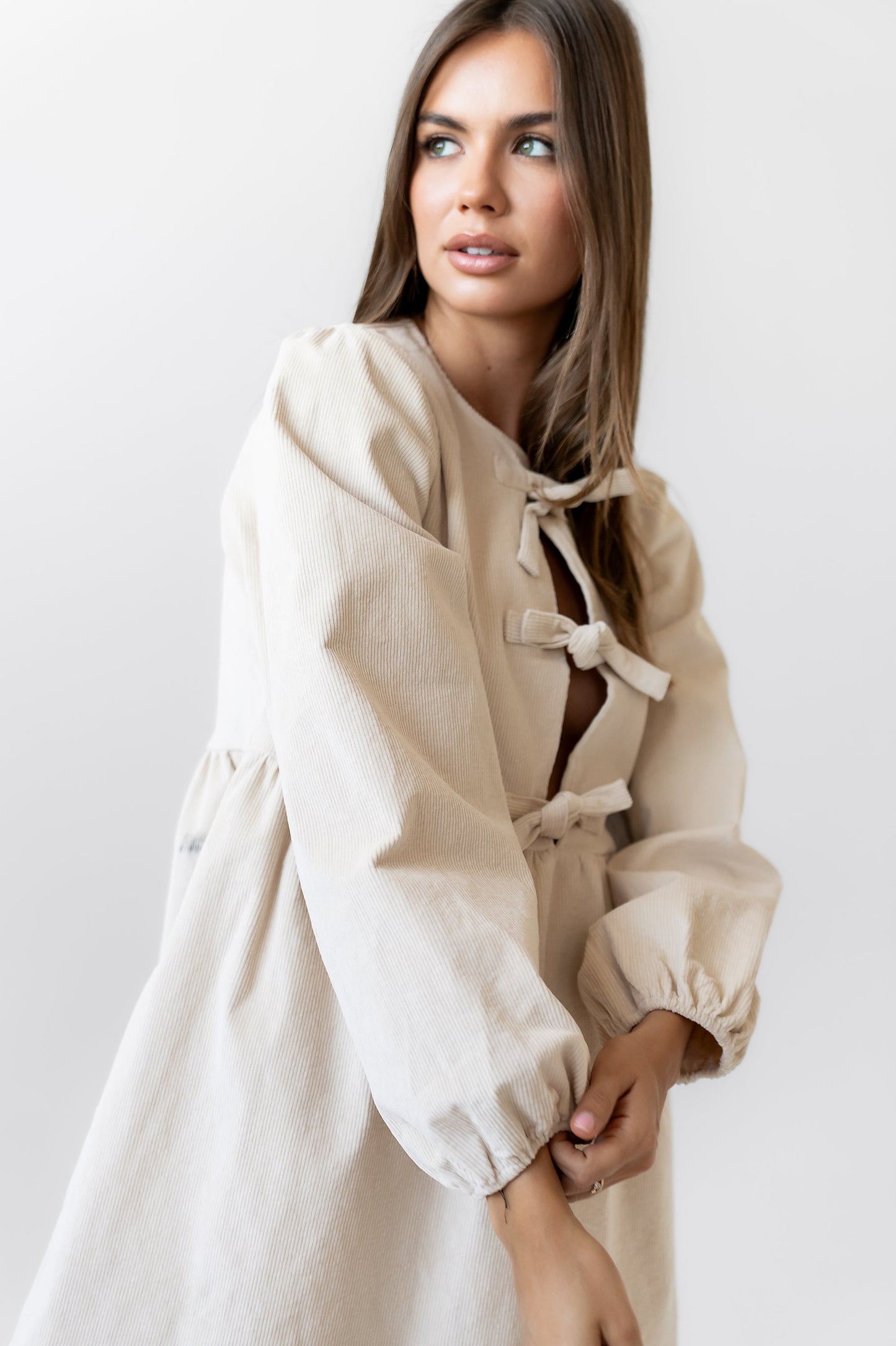 Tyler Peplum Mini Dress in Ivory Corduroy - FINAL SALE