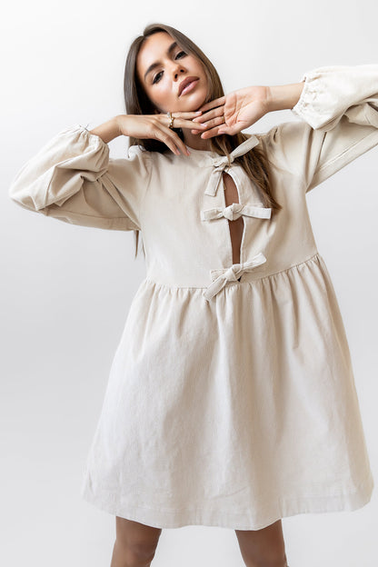 Tyler Peplum Mini Dress in Ivory Corduroy - FINAL SALE