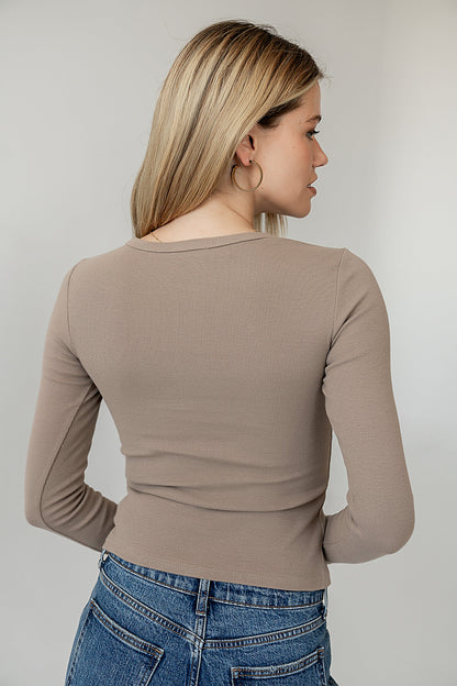 Mia Button Up Top in Taupe - FINAL SALE