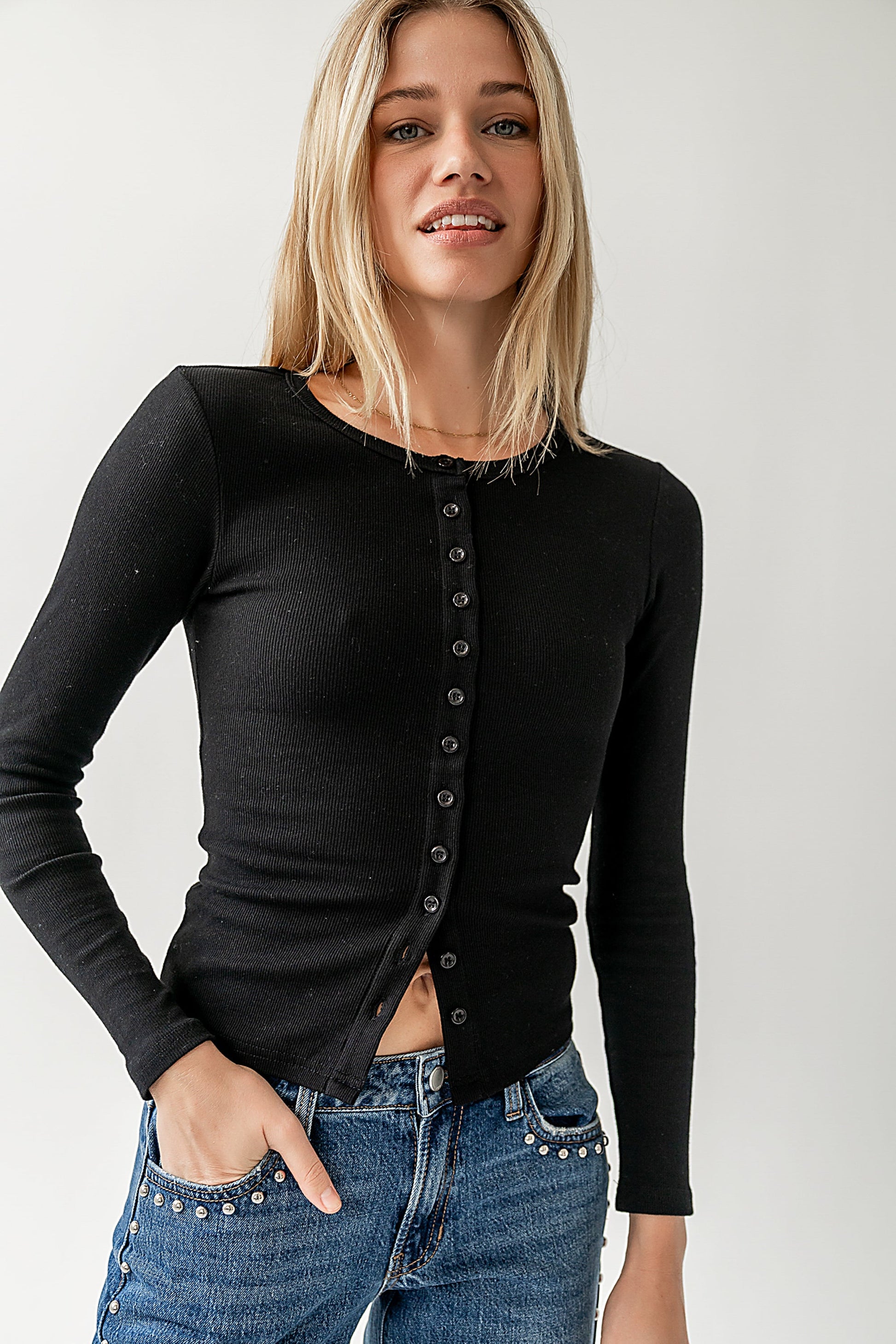 Mia Button Up Top in Black - FINAL SALE