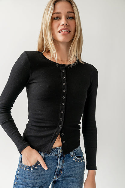 Mia Button Up Top in Black - FINAL SALE