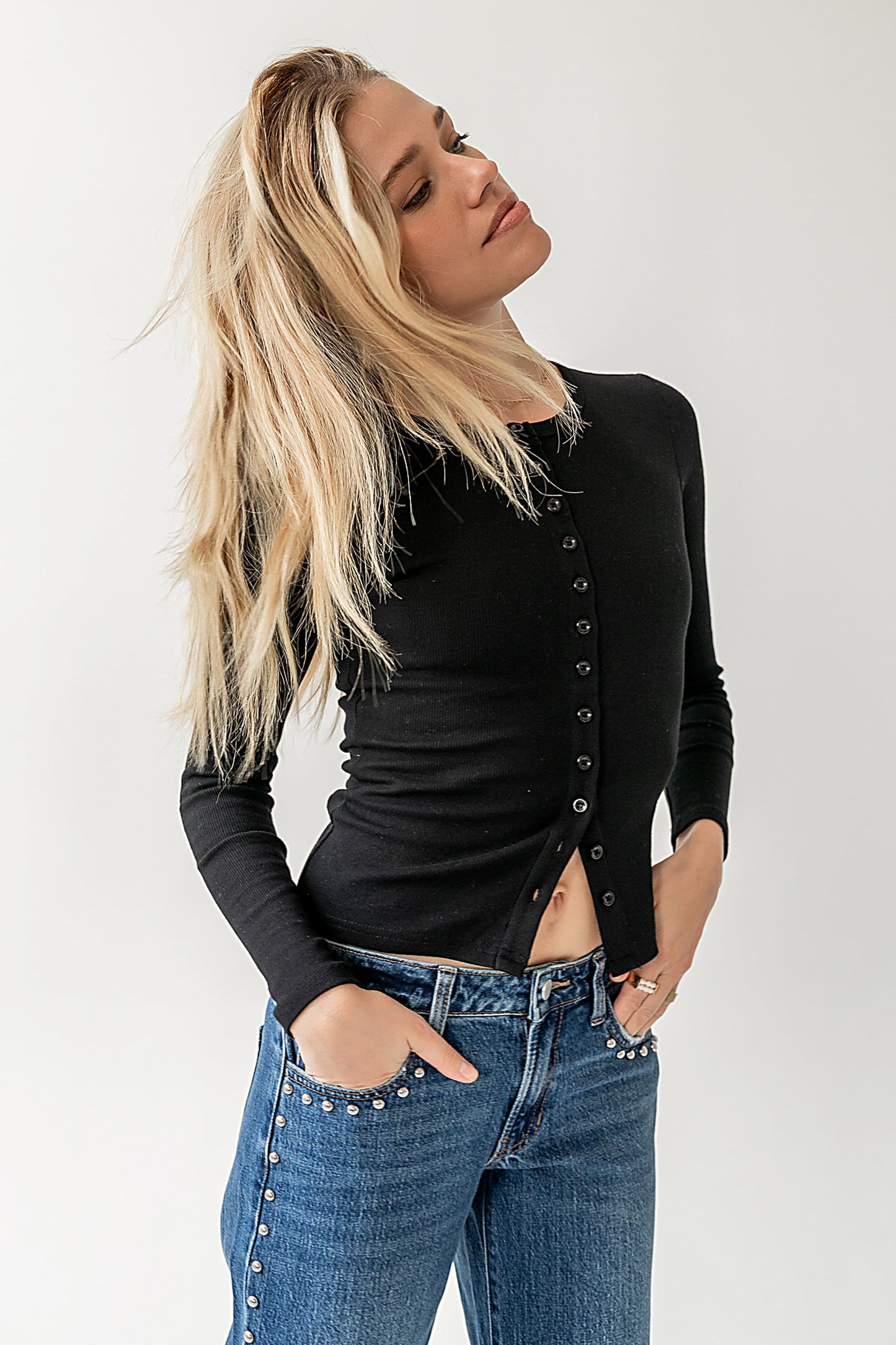 Mia Button Up Top in Black - FINAL SALE