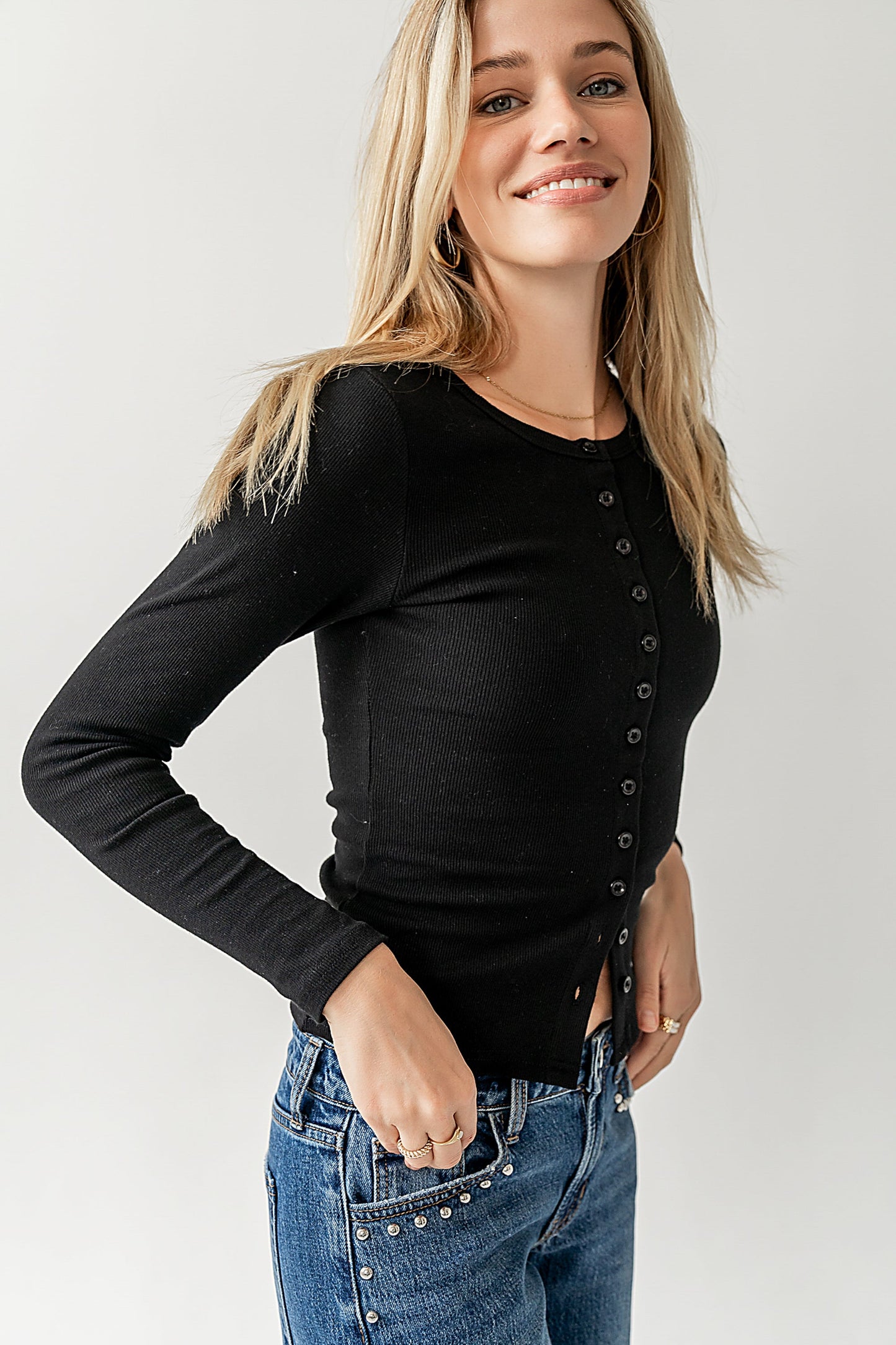 Mia Button Up Top in Black - FINAL SALE