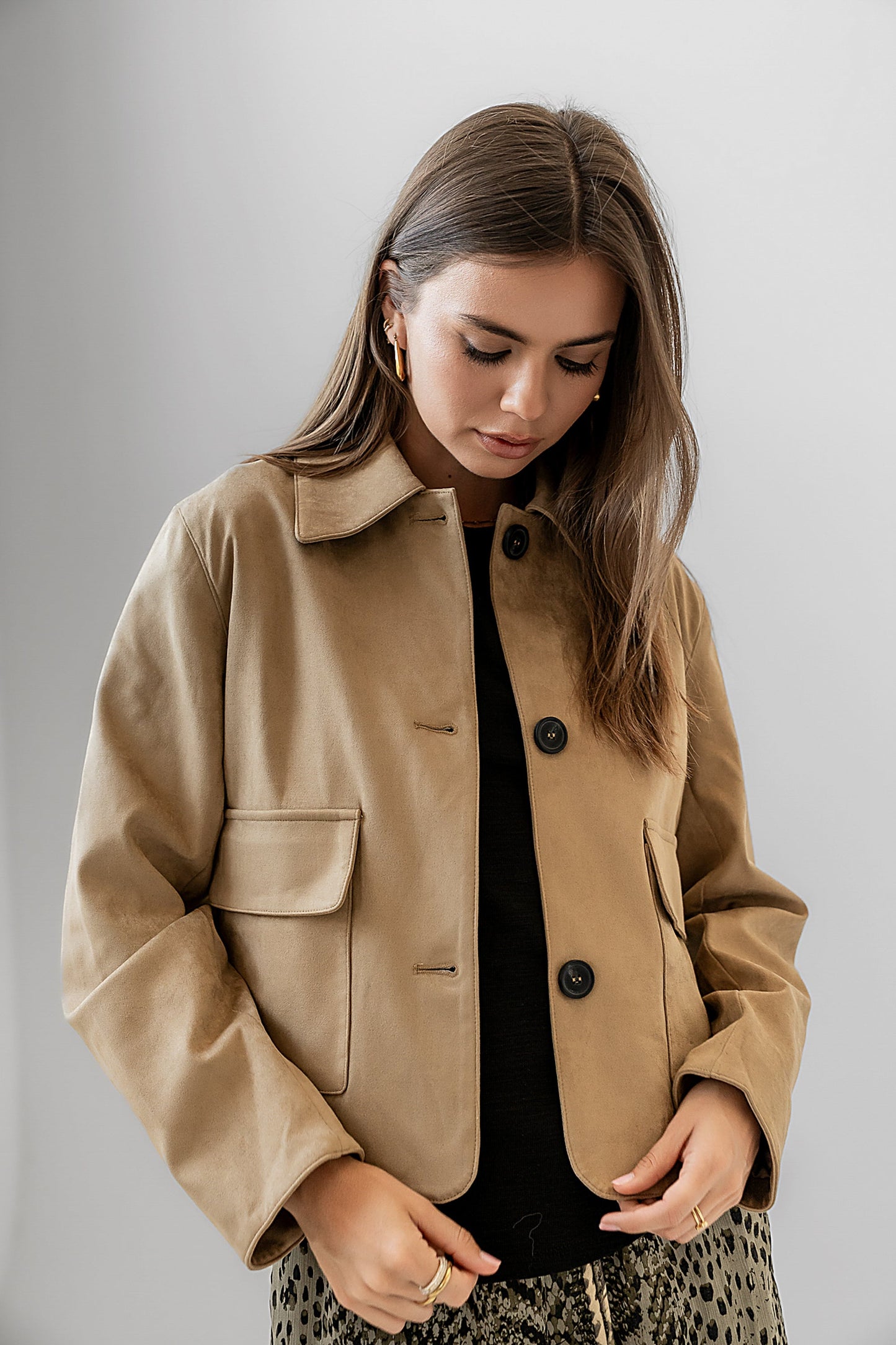 Aden Suede Jacket in Khaki - FINAL SALE